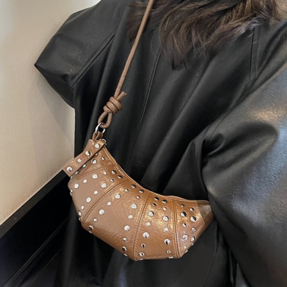 Statement Studded Crescent Handbag - Picture 3 of 9